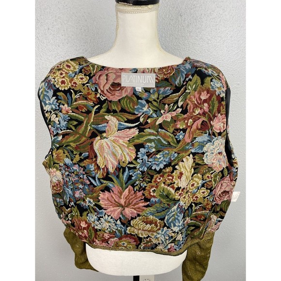 Vintage 80's Dorothy Schoelen Platnium Olive Floral Chic Bib Blouse Jacket Large - Picture 9 of 13